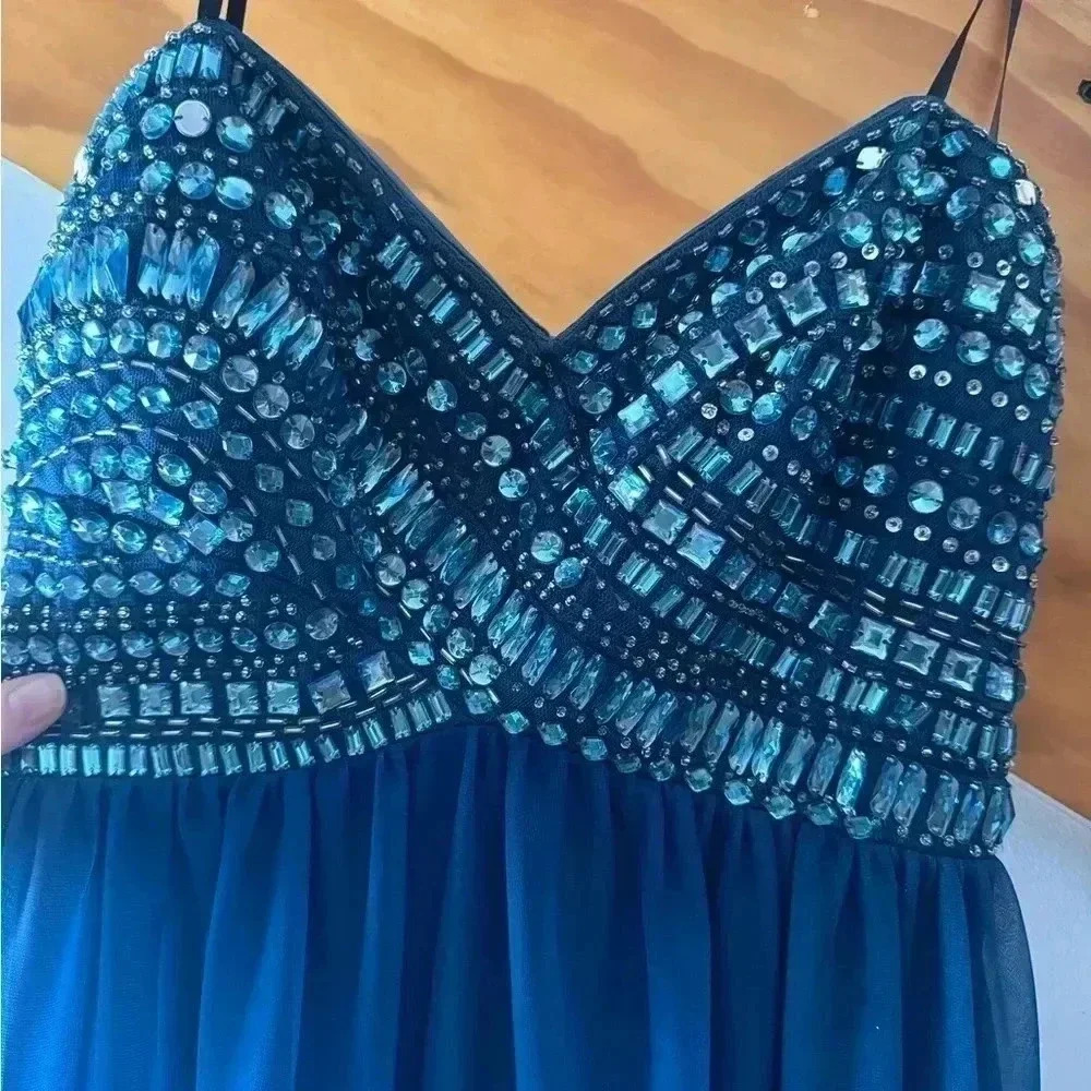 Strapless Blue Rhinestone Ombré Prom Dress - Picture 3 of 5